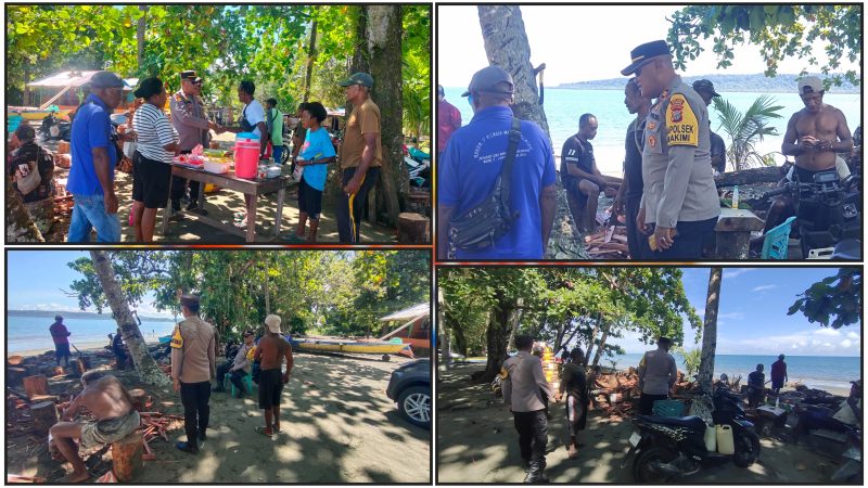 Kapolsek Makimi IPTU Samuel Picauly menyerahkan bantuan sarana kontak kepada Panitia Sidang Klasis Nabire Timur di Gereja Syaloom Makimi, Selasa 28/4/2026. (Dok. Istimewa)