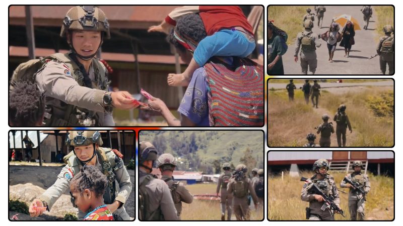 Personel Ops Damai Cartenz melaksanakan patroli jalan kaki dan pengamanan ibadah di Distrik Sinak, Kabupaten Puncak. (Dok_NT.ODC)