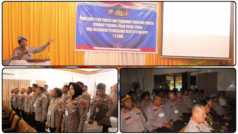 Kabid Propam Polda Papua Tengah memimpin pembinaan 52 personel pelanggar disiplin di Polres Nabire, Senin (4/5/2026). Dok. Humas Papua Tengah. NT