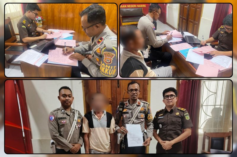 Sat Lantas Polres Nabire menyerahkan tersangka dan barang bukti kasus kecelakaan lalu lintas ke Kejaksaan Negeri Nabire, Kamis (7/5/2026). Dok_Satlantas polres nabire. NT