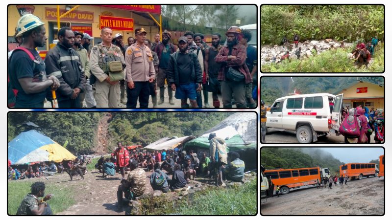 Aparat keamanan membantu proses evakuasi korban luka ke rumah sakit di Tembagapura pascainsiden penembakan. Dok_Humas Polda PT. NT