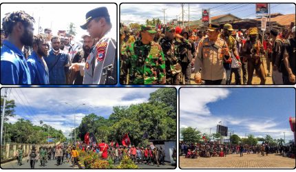 Ratusan massa aksi IPMADO dan masyarakat sipil Dogiyai melakukan longmarch damai dengan pengawalan aparat keamanan. Dok_Alvi