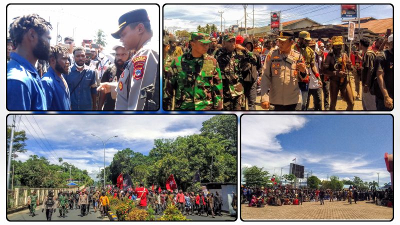 Ratusan massa aksi IPMADO dan masyarakat sipil Dogiyai melakukan longmarch damai dengan pengawalan aparat keamanan. Dok_Alvi