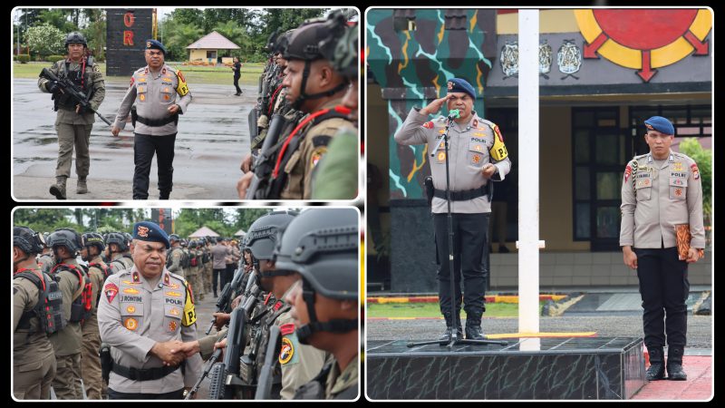 Kapolda Papua Tengah Jeremias Rontini memimpin Apel Gelar Pasukan Operasi Amole I Tahun 2026 di Mimika. Dok_Istimewa. NT