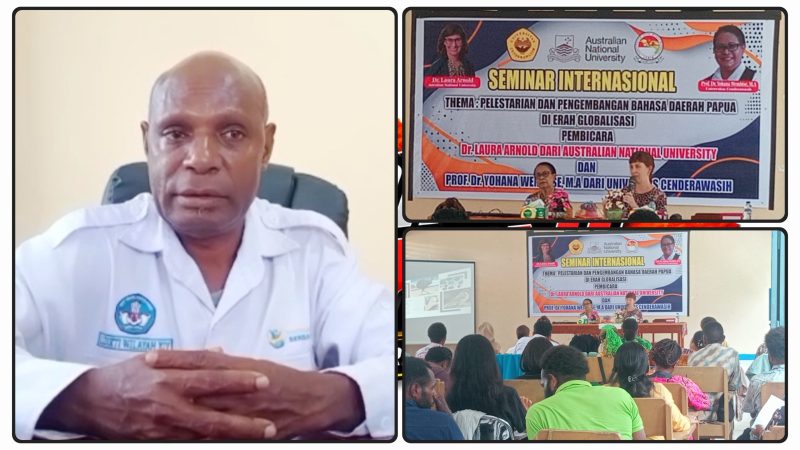 Rektor Uswim Nabire, Petrus Tekege saat diwawancarai di ruang kerjanya setelah kegiatan Seminar Internasional. Rabu (13/5/2026). Dok_WY. NT