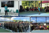 Kasrem 173/PVB, Kolonel Inf Abi Kusnianto, melakukan pemukulan bola pertama saat membuka lomba tenis HUT ke-63 Kodam XVII/Cenderawasih di Nabire, Jumat (15/5/2026). Dok_NT