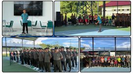 Kasrem 173/PVB, Kolonel Inf Abi Kusnianto, melakukan pemukulan bola pertama saat membuka lomba tenis HUT ke-63 Kodam XVII/Cenderawasih di Nabire, Jumat (15/5/2026). Dok_NT