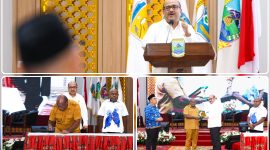 Gubernur Papua Tengah, Meki Fritz Nawipa, menghadiri penandatanganan MoU antara Pemprov Papua Tengah, KPU Papua Tengah, dan Kejaksaan Tinggi Papua di Nabire. Dok_Humas PPT. NT