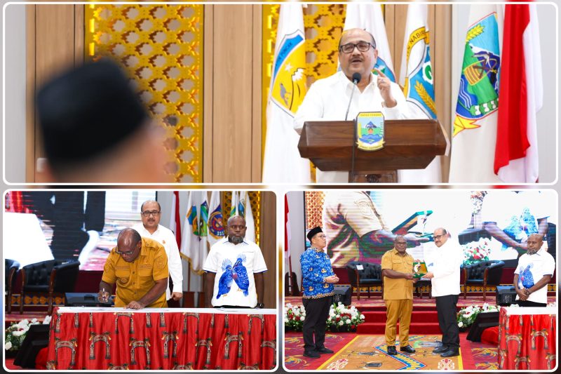 Gubernur Papua Tengah, Meki Fritz Nawipa, menghadiri penandatanganan MoU antara Pemprov Papua Tengah, KPU Papua Tengah, dan Kejaksaan Tinggi Papua di Nabire. Dok_Humas PPT. NT