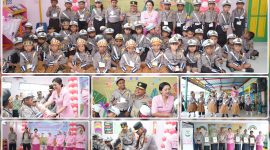 Ketua Bhayangkari Papua Tengah Ny. Dhamayanti Rontini berinteraksi dengan siswa TK Kemala Bhayangkari 17 Mimika saat kunjungan di Kabupaten Mimika. Dok_humas Polda PT. NT