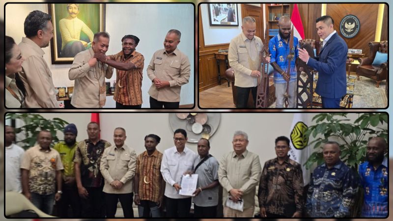 Perwakilan enam kelompok suku dari Papua bersama Koperasi Didat Merah Putih melakukan pertemuan dengan sejumlah pejabat pemerintah pusat di Jakarta. Dok_ Ist. NT
