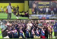 Tim SMA N 3 Kokonau merayakan kemenangan usai menjuarai Minisoccer Kapolda Cup tingkat SMA/SMK se-Mimika di Timika. Dok_Ist. NT