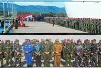 Upacara Penutupan Satgas Pamtas RI-RNG Mobile Yonif 4 Marinir dilaksanakan di Dermaga Pelabuhan Nabire Papua Tengah, Turut dihadiri Forkopimda Kabupaten dan Unsur TNI-Polri. Kamis (21/5/2026). Dok_PenLanal Nabire. NT