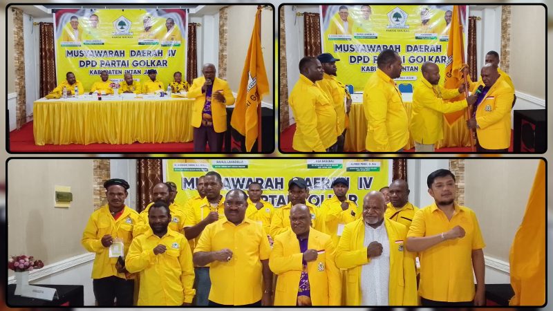 Elias Igapa, SE resmi terpilih sebagai Ketua DPD II Partai Golkar Kabupaten Intan Jaya periode 2026–2031 dalam Musda yang berlangsung di Hotel Getz Nabire. Dok_ NT