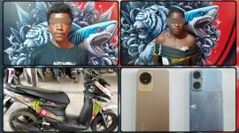 Tim Resmob Polres Nabire mengamankan dua terduga pelaku curanmor beserta barang bukti sepeda motor hasil curian di Bengkel Arema Motor, Kelurahan Nabarua, Nabire. Dok_ Humas polres Nabire. NT