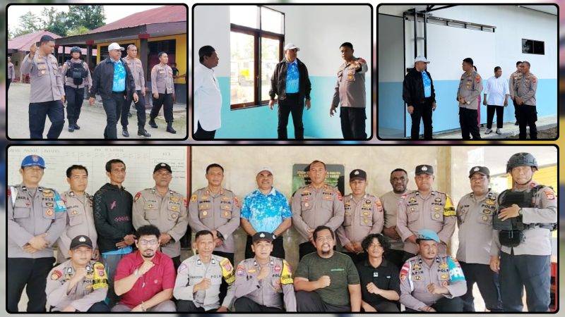 Kapolda Papua Tengah Brigjen Pol. Jermias Rontini didampingi Kapolres Nabire AKBP Samuel D. Tatiratu meninjau progres pembangunan dapur MBG di Kampung Topo, Distrik Uwapa, Kabupaten Nabire, Selasa (26/5/2026). Dok_Alvi. NT