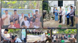 Kapolres Nabire AKBP Samuel D. Tatiratu menyerahkan hewan kurban dan santunan kepada anak yatim pada perayaan Iduladha 1447 H di Aula Polres Nabire, Rabu (27/5/2026). Dok_Alvi. NT