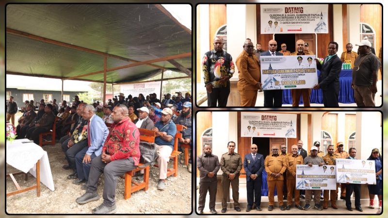 Gubernur Papua Tengah Meki Fritz Nawipa menyerahkan bantuan hibah Rp2 miliar kepada dua jemaat GKII di Kabupaten Puncak untuk percepatan pembangunan gereja, Selasa (25/5/2026). Dok_Pri-kadinsos PPT. NT