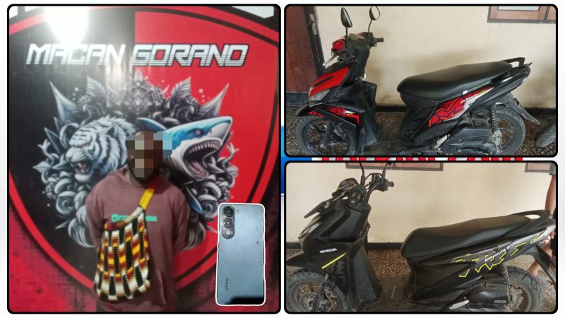 Tim Resmob Satreskrim Polres Nabire menunjukkan barang bukti sepeda motor hasil curanmor usai menangkap seorang penadah di Nabire, Rabu (27/5/2026). Dok_Humas Polres Nabire. NT