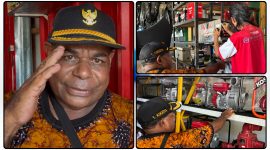 Yona Kogoya menerima bantuan usaha berupa alkon, aki, dan uang pembinaan dari Pemerintah Pusat di Nabarua, Kabupaten Nabire, Jumat (29/5/2026). Dok_Ist. NT