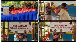 Kepala Suku Moora Papua Tengah, Donatus Sembor, menggelar sosialisasi persatuan dan pembagian sembako kepada masyarakat di Nabire, Jumat (29/5/2026). Dok_Ist. NT