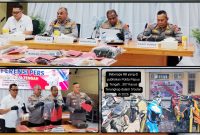 Kapolda Papua Tengah, Brigjen Pol, Jermias Rontini didampingi Wakapolda Kombes Pol. Gustav Urbinas, Dirreskrimum, Kombes Pol. Adi Tri Widiyanto dan Kabid Humas Polda PPT, AKBP. I Made Suartika saat memaparkan 307 Kasus 3C Semester I 2026 di Aula Polda Papua Tengah. Senin (1/6/2026). Dok_Alvi. NT
