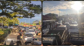 Antrean kendaraan di depan SPBU Wonorejo, Selasa (2/6/2026). Kondisi tersebut menyebabkan kemacetan panjang dan mengganggu aktivitas pengguna Jalan Perintis di Distrik Nabire. Dok_Ist. NT