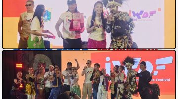 Marthen Luther Wengge atau Rambo Wengge, putra asli Kampung Napan, Kabupaten Nabire, menunjukkan trofi Juara Battle Dance Fusion IWDF 2026 yang mengantarkannya mewakili Indonesia pada Asia Arts Festival 2026 di Singapura. Dok_MLW. NT