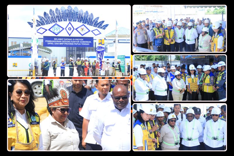 Wamendagri Ribka Haluk dan Wamen PU Diana Kusumastuti meninjau progres pembangunan Kawasan Inti Pusat Pemerintahan (Puspem) Papua Tengah di Karadiri, Nabire Barat, Rabu (3/6/2026). Hingga awal Juni 2026, progres fisik pembangunan telah mencapai 20 persen dan ditargetkan rampung pada akhir Desember 2026. Dok. Tim NT