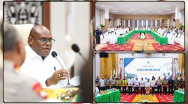 Gubernur Papua Tengah Meki Fritz Nawipa menyampaikan sambutan dalam rapat pembahasan Kawasan Inti Puspem Papua Tengah di Ballroom Kantor Gubernur Papua Tengah, Nabire, Rabu (3/6/2026). Dok_Humas PT. NT