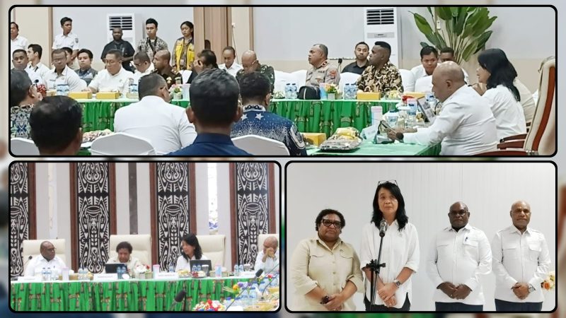 Wamendagri Ribka Haluk dan Wamen PU Diana Kusumastuti memimpin rapat koordinasi pembangunan Kawasan Inti Puspem Papua Tengah di Ballroom Kantor Gubernur Papua Tengah, Nabire, Rabu (3/6/2026). Dok_Alvi NT