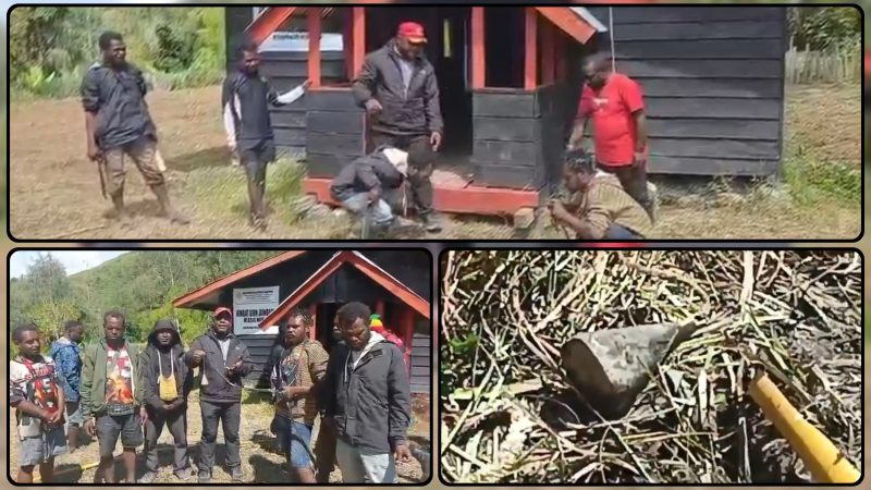 Perwakilan Pemerintah Kabupaten Intan Jaya bersama Satgas Operasi Damai Cartenz dan unsur terkait melakukan verifikasi terhadap benda yang viral di Gereja Kingmi Jemaat Sion Jaindapa, Distrik Sugapa. Hasil pengecekan memastikan benda tersebut bukan bom atau ranjau, melainkan komponen lonceng gereja yang terlepas. Dok_Humas ODC26. 