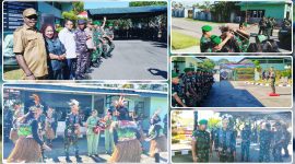 Danrem 173/PVB , Brigjen TNI. Vivin Alivianto saat berkunjung ke Makodim 1705/Nabire dan disambut langsung oleh Dandim 1705/ Nabire, Letkol Inf. Arh Dwi Palwanto dan PJU Pemkab Nabire serta Unsur TNI-Polri (Nabire). Senin (8/6/2026). Dok-Ist
