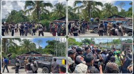 Personel Polres Nabire bersama tokoh masyarakat dan pemerintah kampung memfasilitasi mediasi terkait aksi pemalangan Jalan Trans Nabire–Paniai di Kampung Gerbang Sadu, Selasa (9/6/2026). Mediasi menghasilkan kesepakatan damai dan arus lalu lintas kembali normal. Dok_Ist. NT