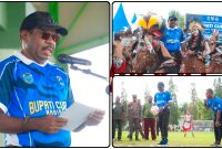 Bupati Nabire Mesak Magai didampingi Wakil Bupati Burhanuddin Pawennari saat membuka Turnamen Sepak Bola Bupati Cup III Tahun 2026 di Lapangan Sapta Marga Kodim 1705/Nabire, Selasa (9/6/2026). Dok_Ist.NT