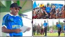 Bupati Nabire Mesak Magai didampingi Wakil Bupati Burhanuddin Pawennari saat membuka Turnamen Sepak Bola Bupati Cup III Tahun 2026 di Lapangan Sapta Marga Kodim 1705/Nabire, Selasa (9/6/2026). Dok_Ist.NT