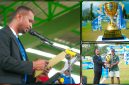 Ketua Panitia Bupati Cup III Tahun 2026, Anton Wambrau, memberikan sambutan pada pembukaan turnamen sepak bola di Lapangan Sapta Marga Kodim 1705/Nabire, Selasa (9/6/2026). Dok_Ist. NT