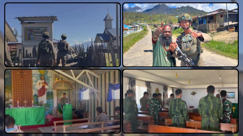 Personel Satgas Operasi Damai Cartenz 2026 melaksanakan patroli jalan kaki dan pengamanan ibadah Nasrani di Distrik Sinak, Kabupaten Puncak, Papua Tengah, Minggu (14/6/2026). Selain menjaga keamanan, personel juga membangun komunikasi dengan warga dan jemaat guna memperkuat hubungan antara Polri dan masyarakat. Dok_Ist. NT
