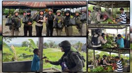 Personel Polwan Satgas Operasi Damai Cartenz-2026 berinteraksi dengan mama-mama Papua di Pasar Keyabi, Kabupaten Nduga, Selasa (16/6/2026). Kehadiran personel melalui pendekatan humanis memperkuat rasa aman, mempererat hubungan dengan masyarakat, dan mendukung aktivitas ekonomi warga yang berlangsung kondusif. Dok_ Humas ODC. NT