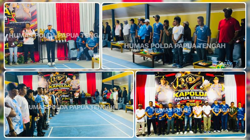Wakapolres Mimika Kompol Junan Plitomo, S.Sos., M.H membuka Turnamen Badminton Kapolda Papua Tengah Cup 2026 di Lapangan Badminton Galaksi, Timika, Minggu (21/6/2026). Kejuaraan yang diikuti 413 peserta tersebut digelar dalam rangka menyambut Hari Bhayangkara ke-80 Tahun 2026. Dok_Humas Polda PT. NT