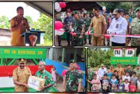 Asisten III Bidang Administrasi Umum Setda Kabupaten Nabire, Benny Ayorbaba, S.Sos., membacakan sambutan Bupati Nabire saat peresmian sumur bor air bersih di Kampung Wahariah, Distrik Teluk Kimi, Senin (22/6/2026). Pemerintah daerah mengapresiasi kontribusi Yonif TP 804/DBAY dalam membantu penyediaan air bersih bagi masyarakat. Dok_Arief NT