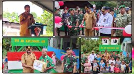 Asisten III Bidang Administrasi Umum Setda Kabupaten Nabire, Benny Ayorbaba, S.Sos., membacakan sambutan Bupati Nabire saat peresmian sumur bor air bersih di Kampung Wahariah, Distrik Teluk Kimi, Senin (22/6/2026). Pemerintah daerah mengapresiasi kontribusi Yonif TP 804/DBAY dalam membantu penyediaan air bersih bagi masyarakat. Dok_Arief NT
