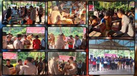 Kapolres Nabire AKBP Samuel D. Tatiratu bersama jajaran Polres Nabire dan tenaga kesehatan menyerahkan bantuan sosial serta memberikan pelayanan kesehatan kepada masyarakat Kampung Bawei dan Kampung Yeretuar, Distrik Teluk Umar, dalam rangka menyambut Hari Bhayangkara ke-80. Dok_Humas polres nabire