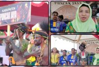 Kontingen Kabupaten Puncak Jaya menampilkan berbagai kerajinan budaya, termasuk noken dan kalung tradisional, pada Festival Cahaya Kreasi Budaya Pelajar Provinsi Papua Tengah Tahun 2026 di Nabire. Dok_Alvi NT