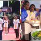 Pelajar Kabupaten Puncak Jaya menampilkan kuliner tradisional Bakar Batu Blanga pada hari kedua Festival Cahaya Kreasi Budaya Pelajar Provinsi Papua Tengah Tahun 2026 di Bandara Lama Nabire. Dok_Alvi NT