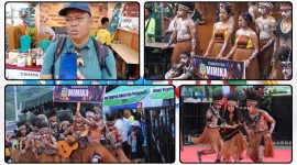 Pendamping kontingen Kabupaten Mimika, Salju Sandalinggi, memberikan keterangan kepada Nabireterkini.com di stan Kabupaten Mimika mengenai makna tarian kreasi. Dok_Arief NT