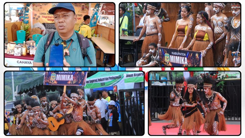 Pendamping kontingen Kabupaten Mimika, Salju Sandalinggi, memberikan keterangan kepada Nabireterkini.com di stan Kabupaten Mimika mengenai makna tarian kreasi. Dok_Arief NT