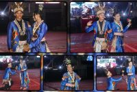 Peserta Fashion Show dari Kabupaten Nabire menampilkan busana hasil kolaborasi antara pakaian adat Papua dan batik Papua yang dipadukan dengan ornamen ukiran kayu berbentuk sayap serta ekor burung cenderawasih pada Festival Cahaya Kreasi Pelajar Papua Tengah 2026. Dok_Arief NT
