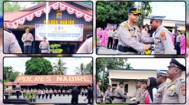 Kapolres Nabire AKBP Samuel D. Tatiratu memimpin upacara laporan kenaikan pangkat 58 personel Polres Nabire dan Brimob BKO di Lapangan Apel Polres Nabire, Selasa (30/6/2026). Dok_Alvi NT