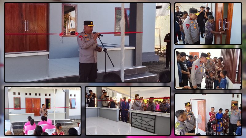 Kapolda Papua Tengah Kombes Pol. Jeremias Rontini didampingi Kapolres Nabire AKBP Samuel D. Tatiratu meresmikan rumah milik Yulius Danomira yang dibangun melalui program bedah rumah Polres Nabire di Jalan Jakarta, Kabupaten Nabire, Selasa (30/6/2026). Program tersebut menjadi bagian dari rangkaian Hari Bhayangkara ke-80. Dok_Arief NT